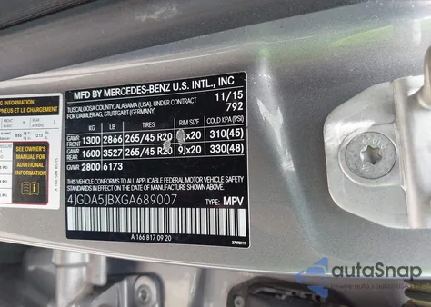 2016 Mercedes-Benz Gle 350 from USA, damaged, VIN 4JGDA5JBXGA689007